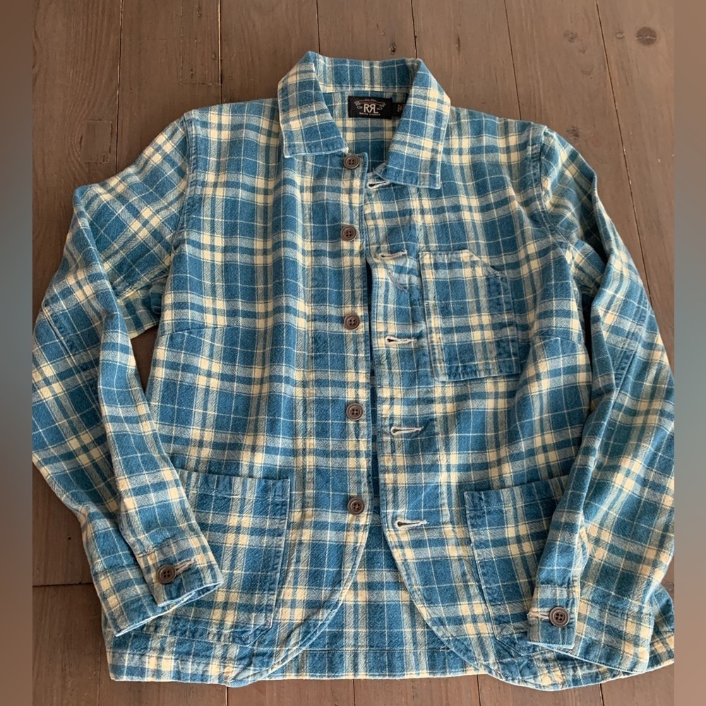 RRL Double RL Plaid Indigo Cotton-Linen Shirt Jacket - Picture 3 of 6